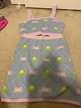 H&M & Disney Blue Knit Midi Dress Set  with cute pattern of monsters